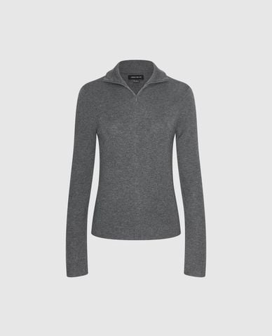  URBAN REVIVO - Áo dệt kim nữ cổ trụ tay dài khóa kéo 