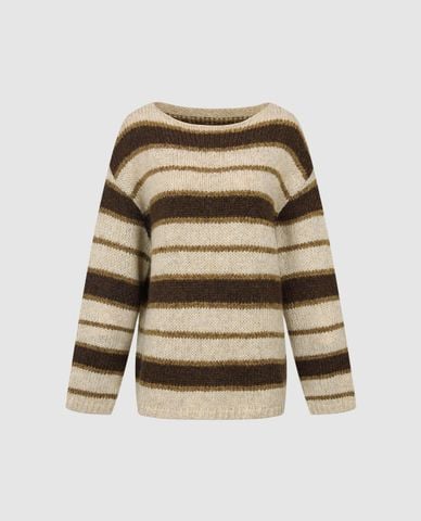  URBAN REVIVO - Áo sweater nữ cổ thuyền tay dài kẻ sọc 