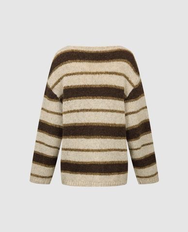  URBAN REVIVO - Áo sweater nữ cổ thuyền tay dài kẻ sọc 