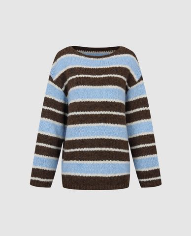  URBAN REVIVO - Áo sweater nữ cổ thuyền tay dài kẻ sọc 