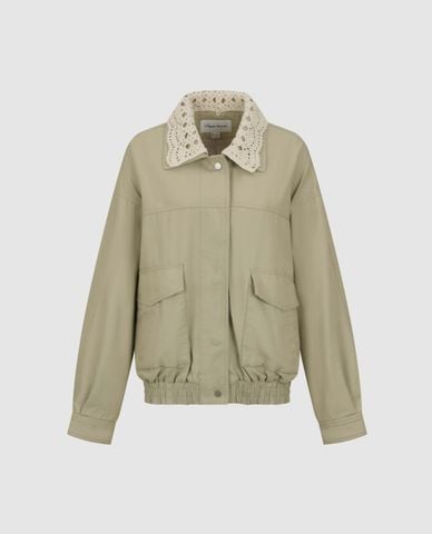  URBAN REVIVO - Áo khoác bomber nữ tay dài cổ ren 
