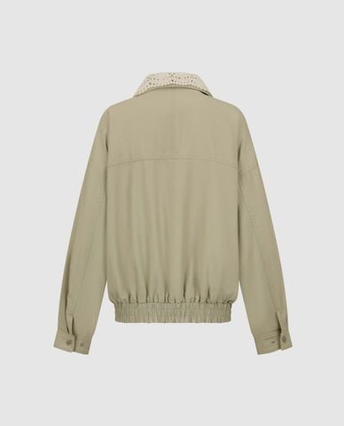  URBAN REVIVO - Áo khoác bomber nữ tay dài cổ ren 