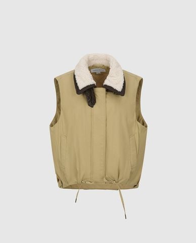  URBAN REVIVO - Áo khoác gilet nữ cổ bẻ phối lông 