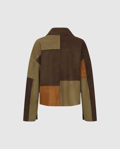  URBAN REVIVO - Áo khoác sơ mi nữ tay dài phối patchwork 