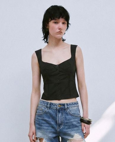  URBAN REVIVO - Áo croptop nữ cổ vuông hiện đại 