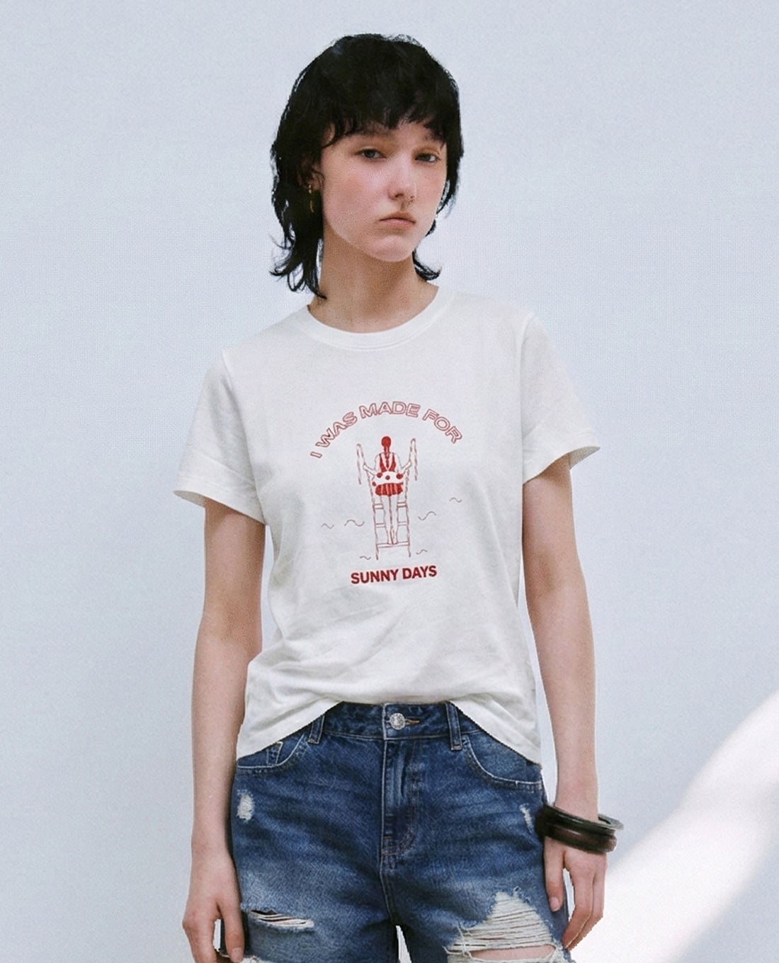 URBAN REVIVO - Áo thun nữ cổ trong tay ngắn in họa tiết