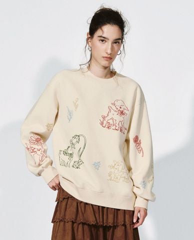  URBAN REVIVO - Áo sweatshirt nữ cổ tròn tay dài thêu họa tiết 