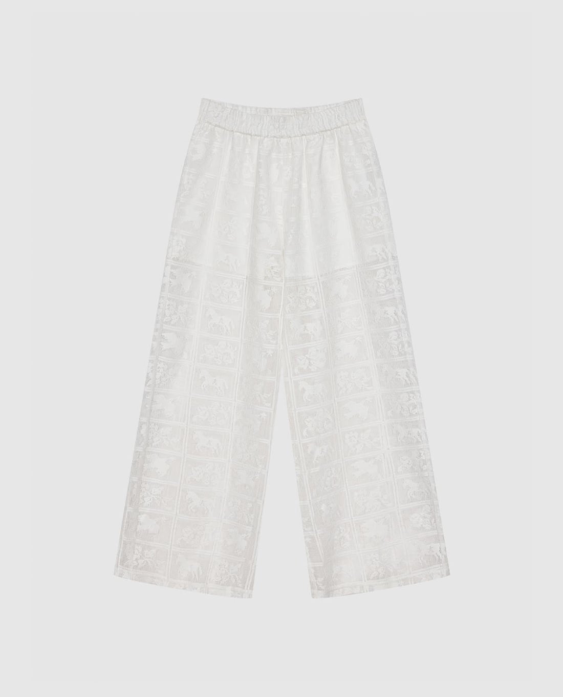 URBAN REVIVO - Quần nữ ống rộng lưng thun họa tiết dệt nổi