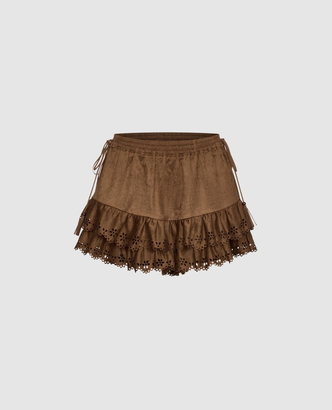 URBAN REVIVO - Quần short giả váy nữ xếp tầng phối bèo