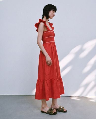  URBAN REVIVO - Đầm xếp tầng midi bèo nhún 