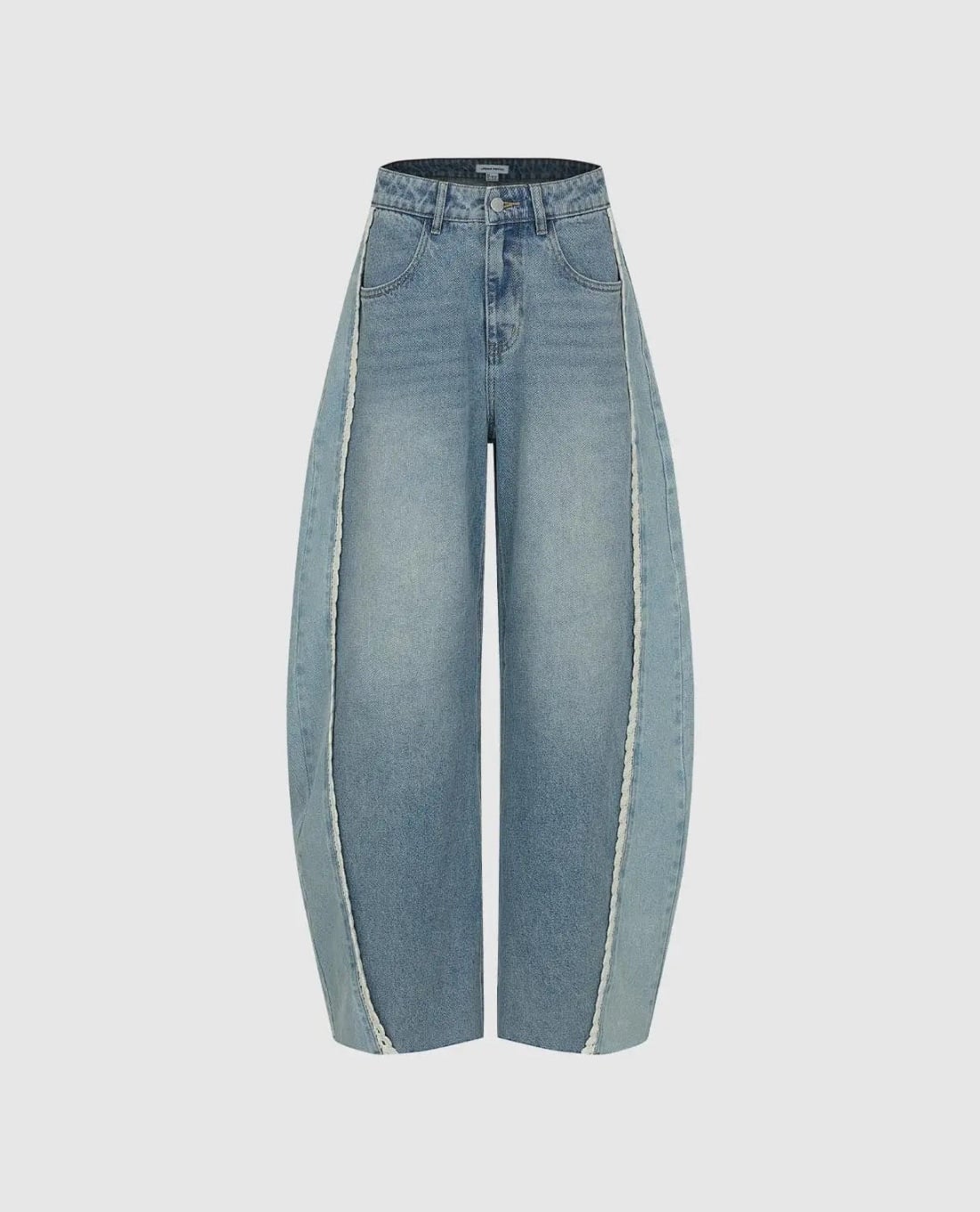 URBAN REVIVO - Quần jeans nữ ống rộng viền ren