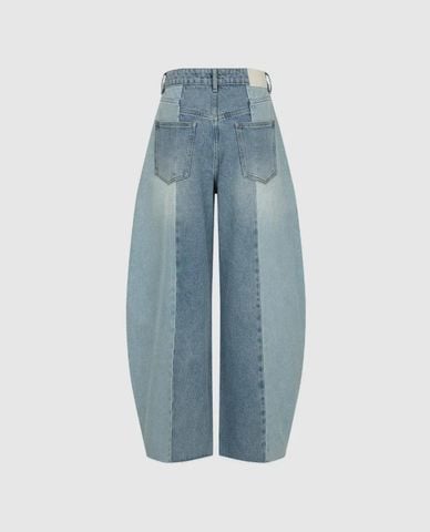  URBAN REVIVO - Quần jeans nữ ống rộng viền ren 