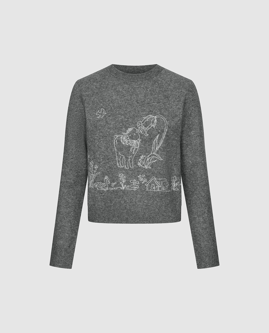 URBAN REVIVO - Áo dệt kim nữ cổ tròn tay dài dệt họa tiết