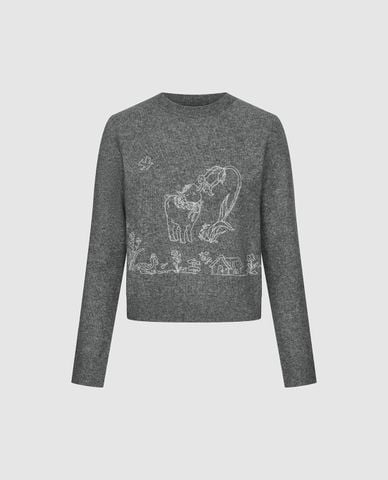  URBAN REVIVO - Áo dệt kim nữ cổ tròn tay dài dệt họa tiết 