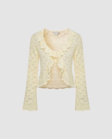  URBAN REVIVO - Áo khoác cardigan nữ tay dài phối bèo 