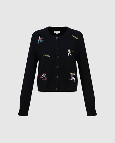  URBAN REVIVO - Áo khoác cardigan nữ tay dài thêu họa tiết 