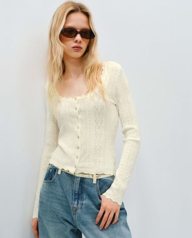  URBAN REVIVO - Áo khoác cardigan nữ tay dài cài nút 