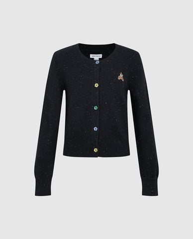  URBAN REVIVO - Áo khoác cardigan nữ thêu họa tiết nút hoa 