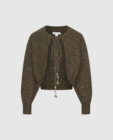  URBAN REVIVO - Áo khoác cardigan nữ buộc dây đính hạt 