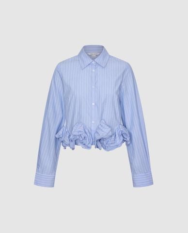  URBAN REVIVO - Áo sơ mi nữ kẻ sọc bèo nhún phom croptop 