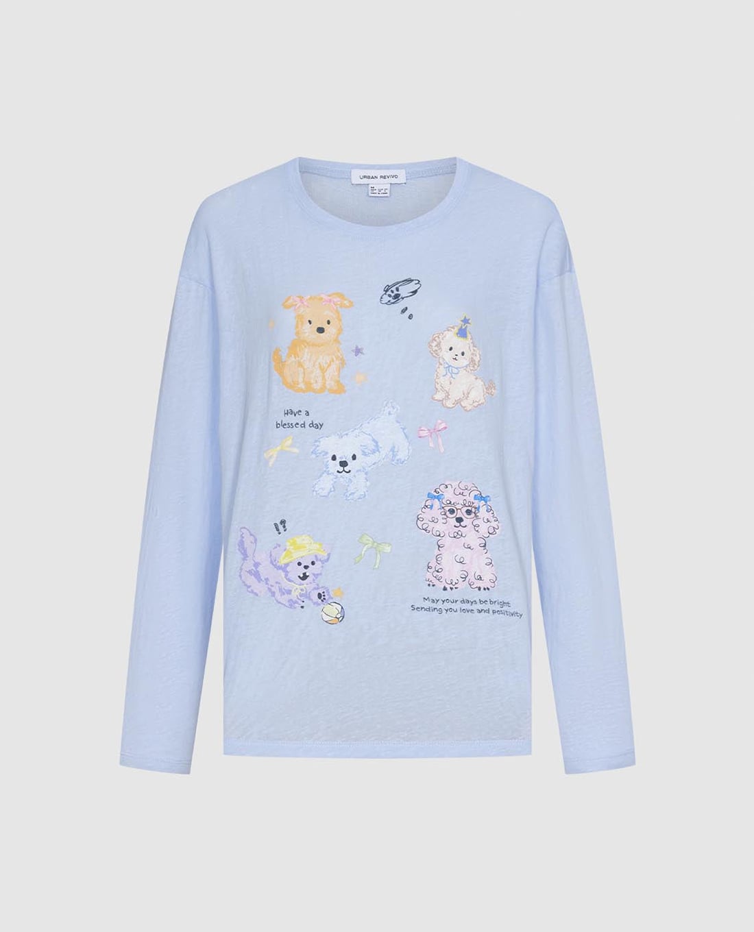 URBAN REVIVO - Áo thun nữ cổ tròn tay dài in họa tiết