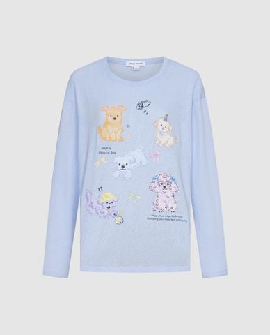  URBAN REVIVO - Áo thun nữ cổ tròn tay dài in họa tiết 