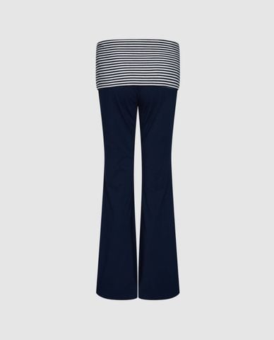  URBAN REVIVO - Quần nữ ống loe phom ôm phối cạp kẻ 