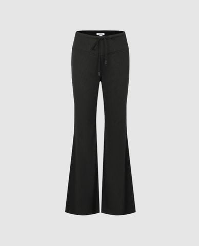  URBAN REVIVO - Quần nữ ống loe phom ôm phối dây rút 