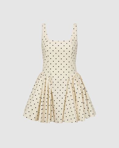 URBAN REVIVO - Đầm hai dây mini cổ vuông dáng xòe chấm bi 