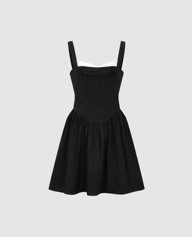  URBAN REVIVO - Đầm hai dây mini dáng xoè đính nơ 