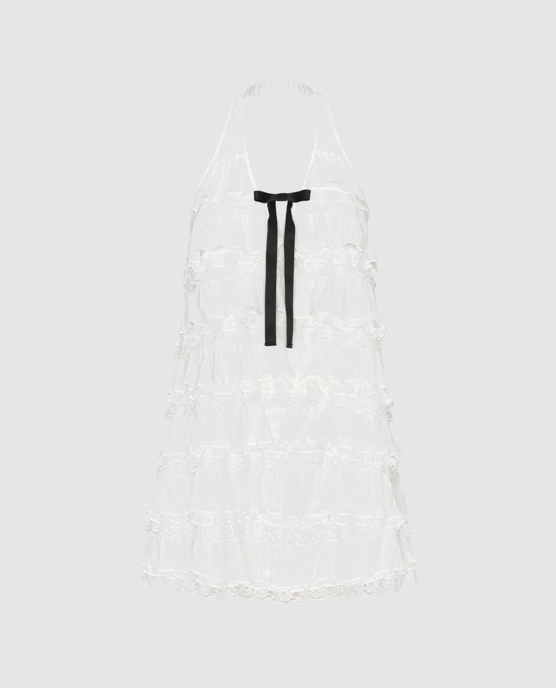 URBAN REVIVO - Đầm mini cổ yếm xếp tầng phối nơ
