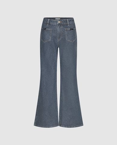 URBAN REVIVO - Quần jeans nữ ống loe phối túi 