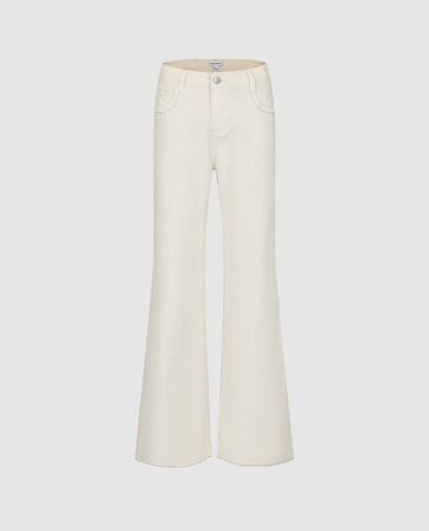  URBAN REVIVO - Quần jeans nữ ống loe viền lượn sóng 
