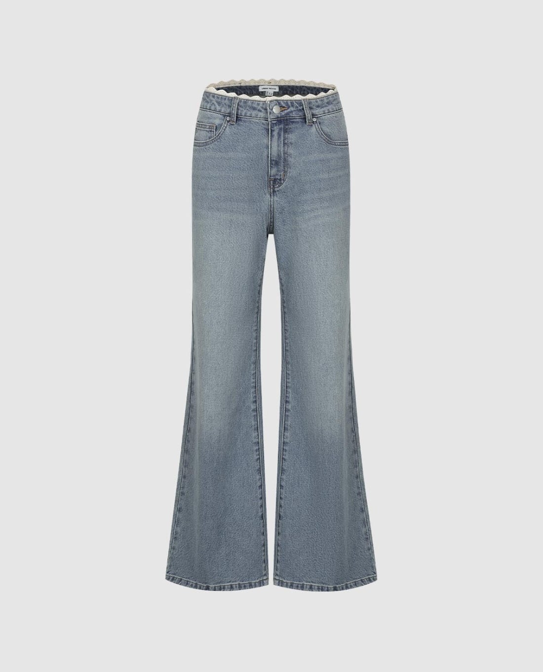 URBAN REVIVO - Quần jeans nữ ống loe phối ren