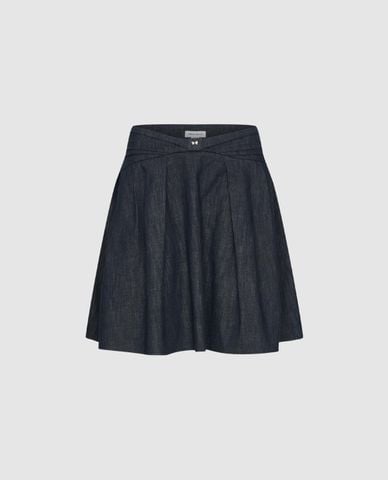  URBAN REVIVO - Chân váy denim mini xếp li cạp chéo 