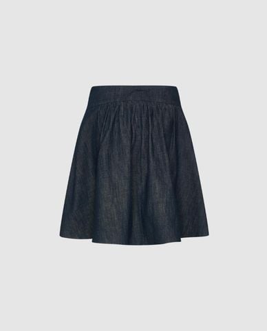  URBAN REVIVO - Chân váy denim mini xếp li cạp chéo 