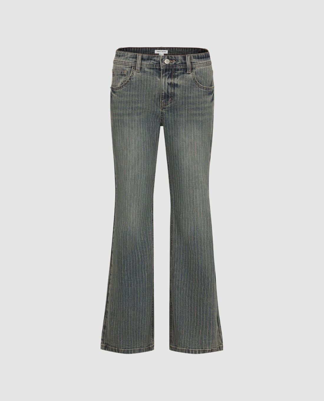 URBAN REVIVO - Quần jeans nữ ống loe họa tiết kẻ sọc