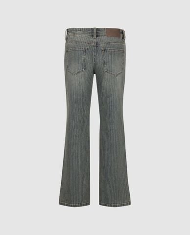  URBAN REVIVO - Quần jeans nữ ống loe họa tiết kẻ sọc 