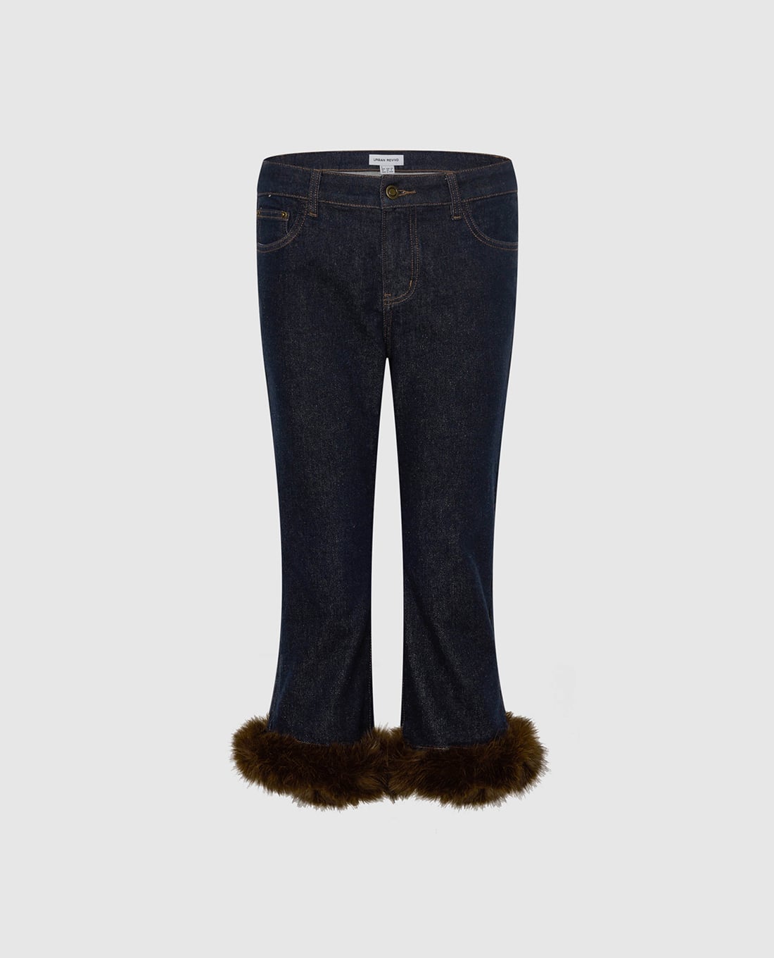 URBAN REVIVO - Quần jeans lửng nữ viền lông