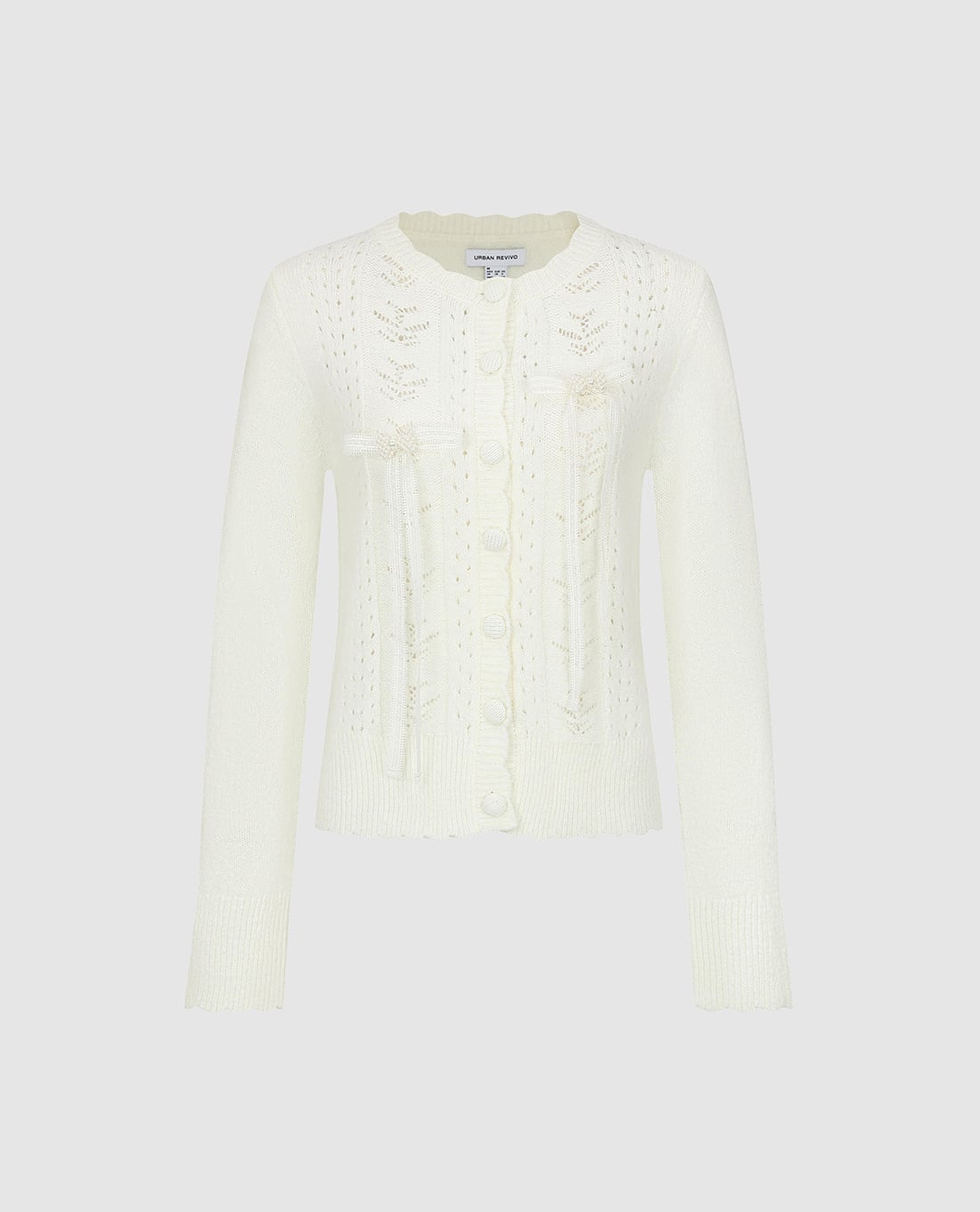 URBAN REVIVO - Áo khoác cardigan nữ tay dài phối nơ