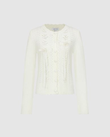  URBAN REVIVO - Áo khoác cardigan nữ tay dài phối nơ 
