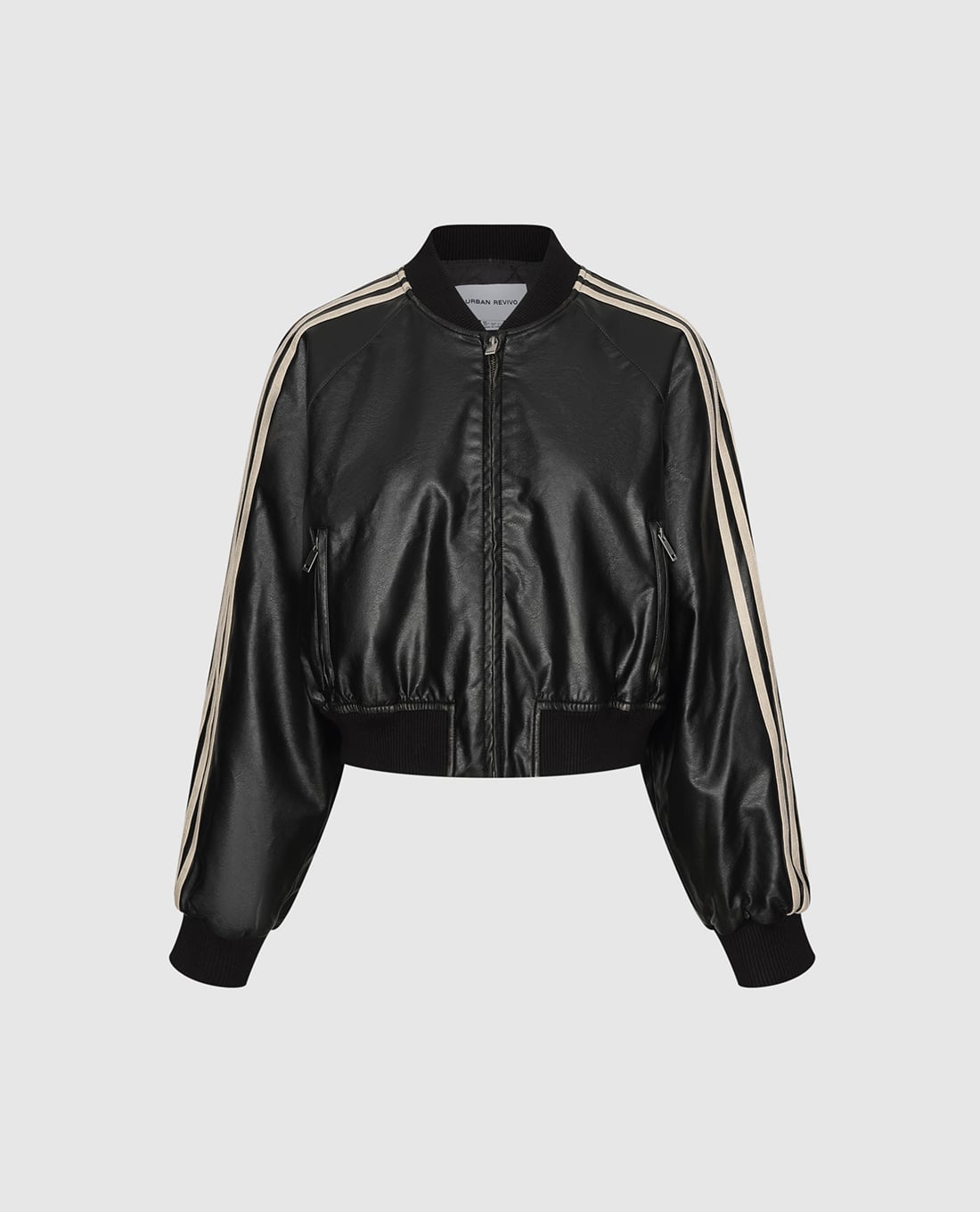 URBAN REVIVO - Áo khoác bomber nữ phối sọc phom croptop