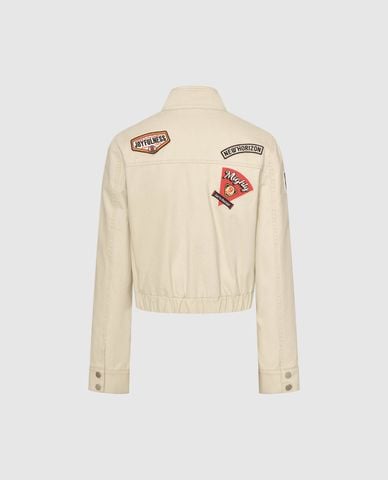  URBAN REVIVO - Áo khoác croptop nữ cổ trụ phối patch 