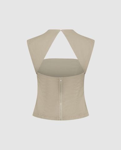  URBAN REVIVO - Áo sát nách nữ cổ tròn cut out phom ôm 