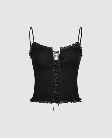  URBAN REVIVO - Áo hai dây nữ đan dây dáng corset 