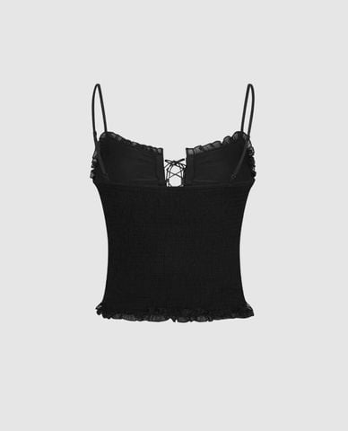  URBAN REVIVO - Áo hai dây nữ đan dây dáng corset 
