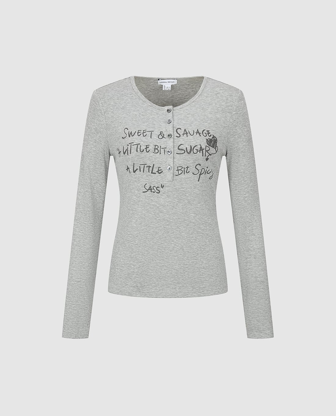 URBAN REVIVO - Áo dệt kim nữ cổ tròn tay dài in chữ