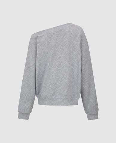  URBAN REVIVO - Áo sweatshirt nữ trễ vai tay dài in họa tiết 