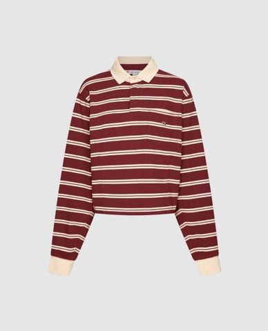  URBAN REVIVO - Áo polo nữ cổ bẻ tay dài kẻ sọc 
