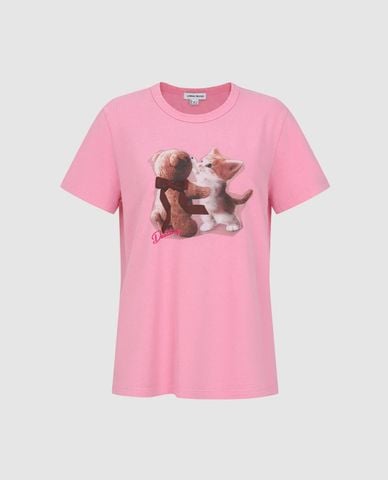  URBAN REVIVO - Áo thun nữ cổ tròn tay ngắn in gấu teddy 